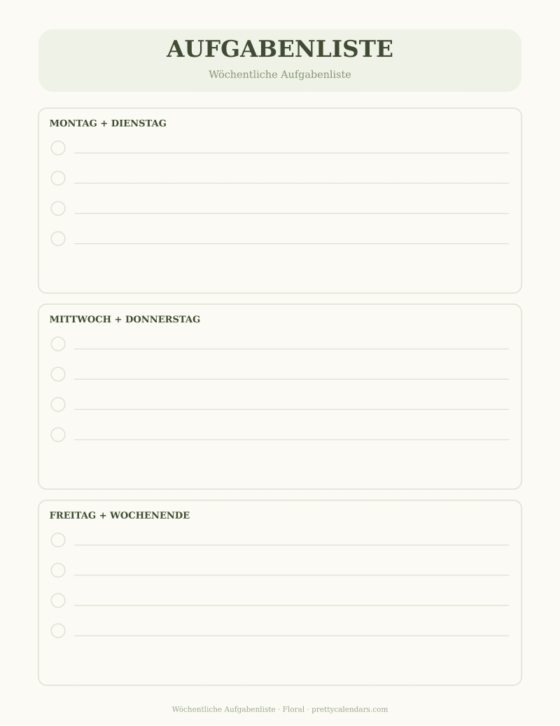 Wöchentliche Aufgabenliste zum Ausdrucken, Design Floral