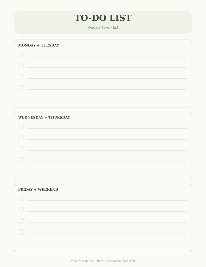 Weekly to-do list printable, Floral
