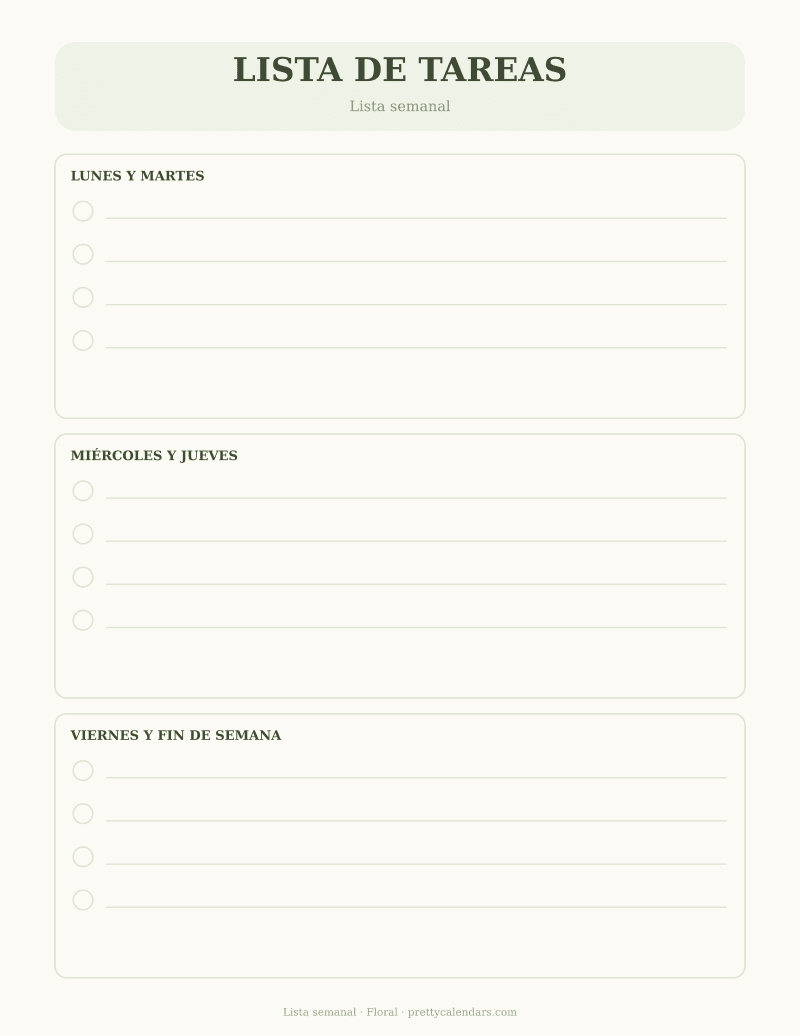 Lista semanal para imprimir, diseño Floral