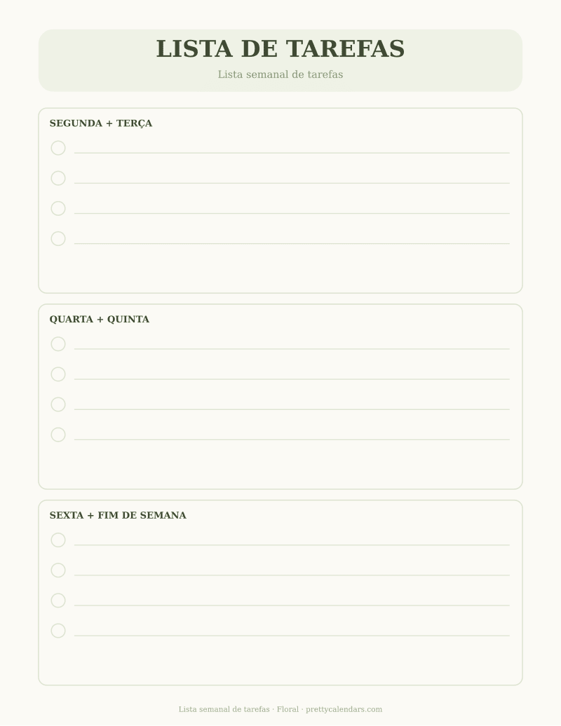 Lista semanal de tarefas para imprimir, estilo Floral