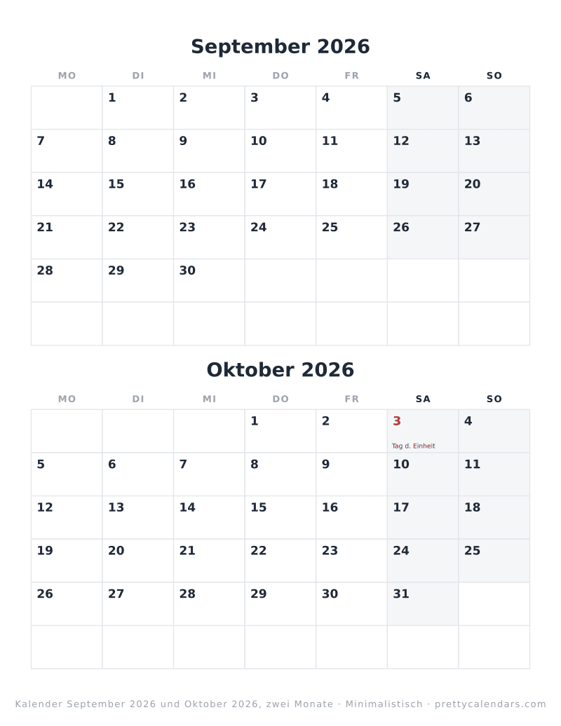 September 2026 zwei Monate pro Seite