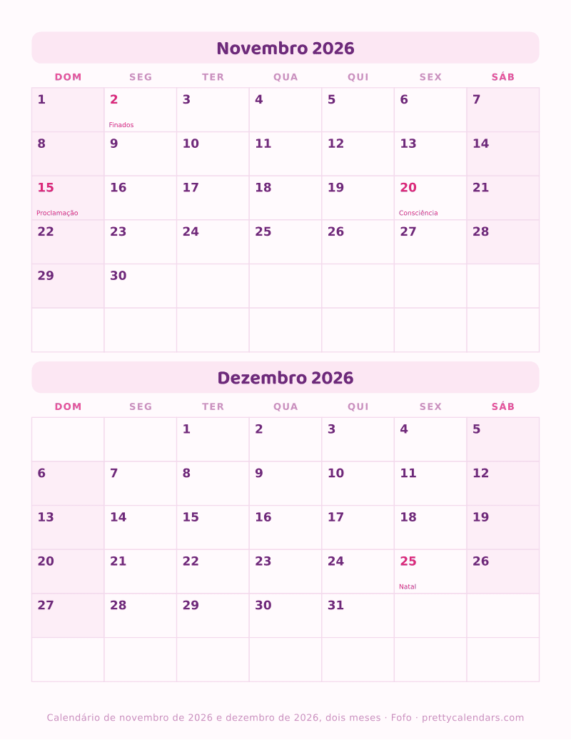 Novembro 2026 dois meses por página