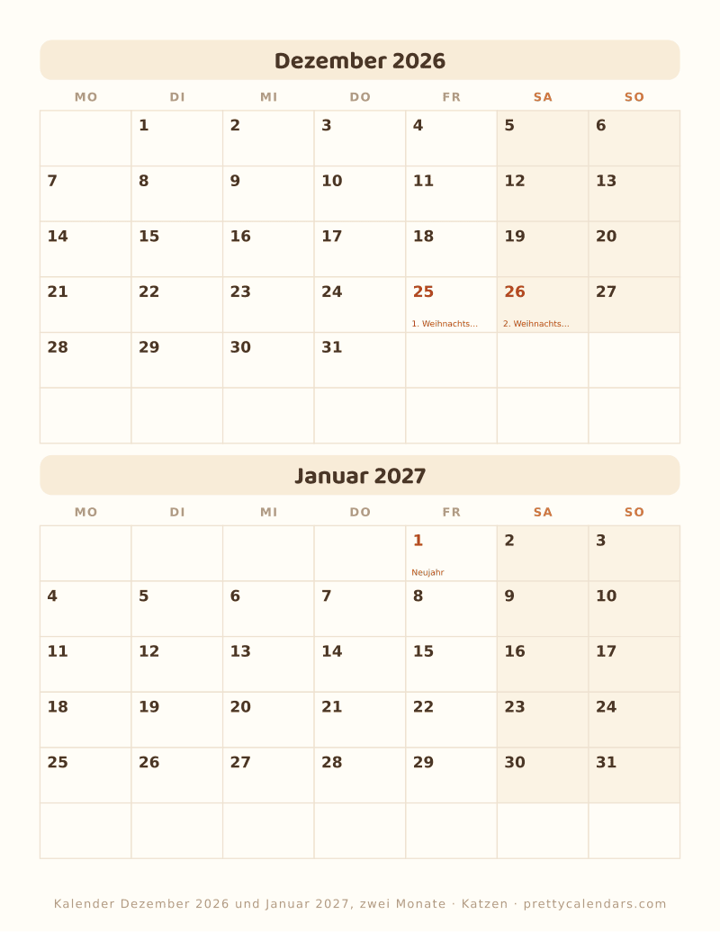 Dezember 2026 zwei Monate pro Seite