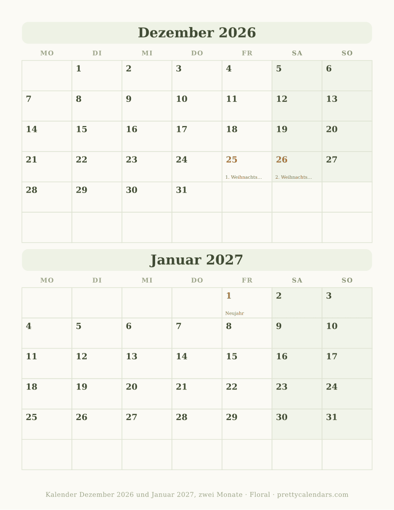 Dezember 2026 zwei Monate pro Seite