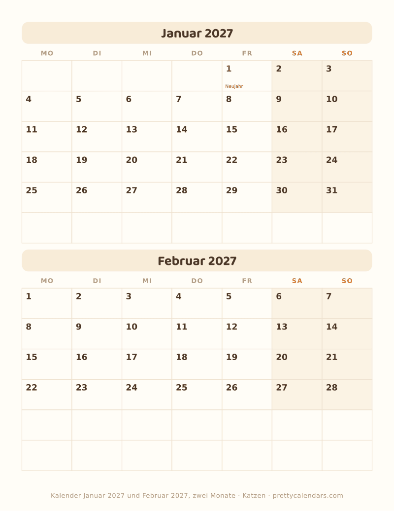 Januar 2027 zwei Monate pro Seite