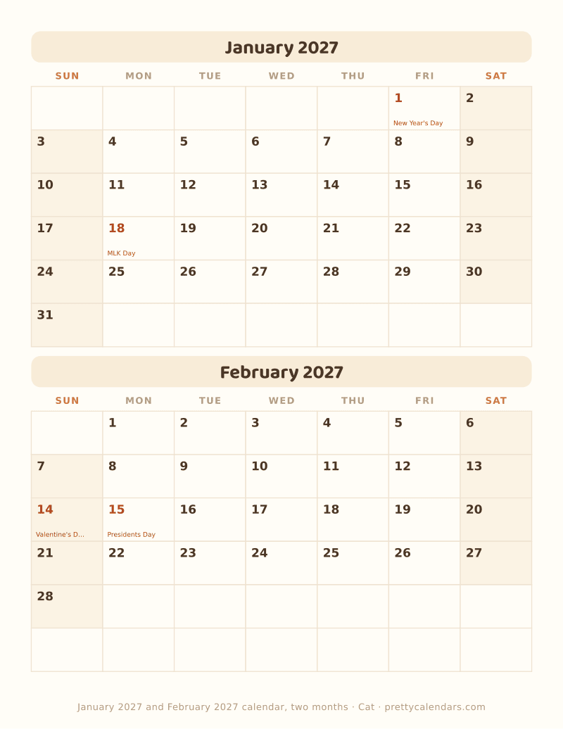 January 2027 two months per page