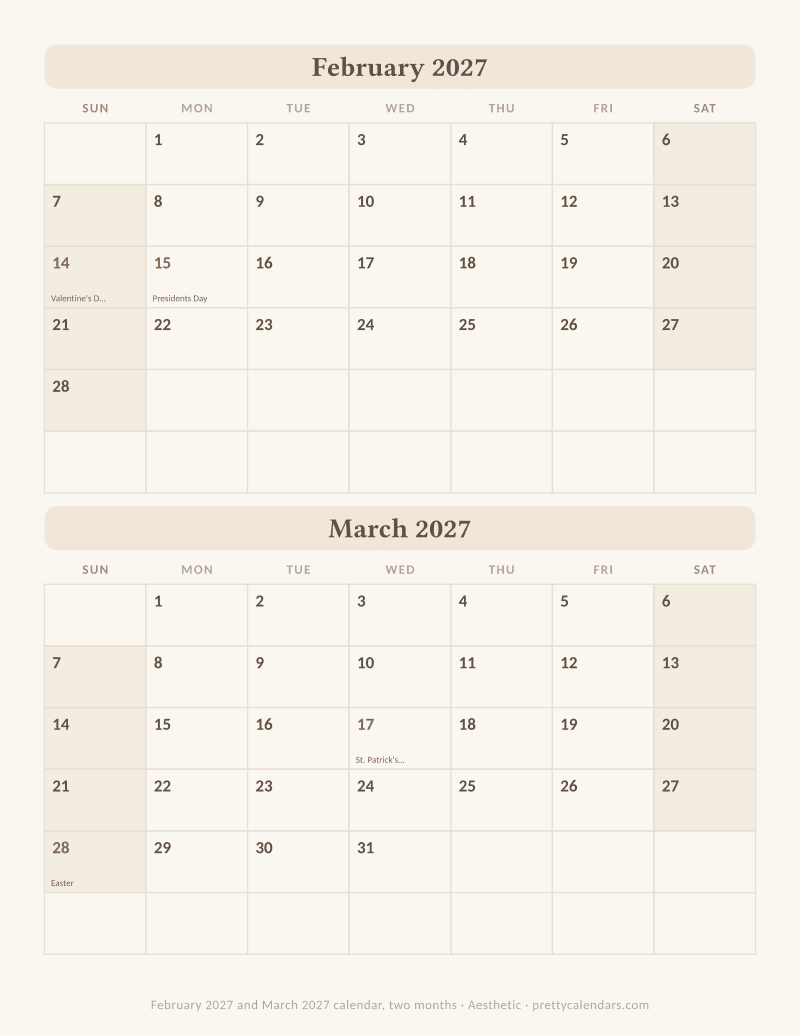 February 2027 two months per page