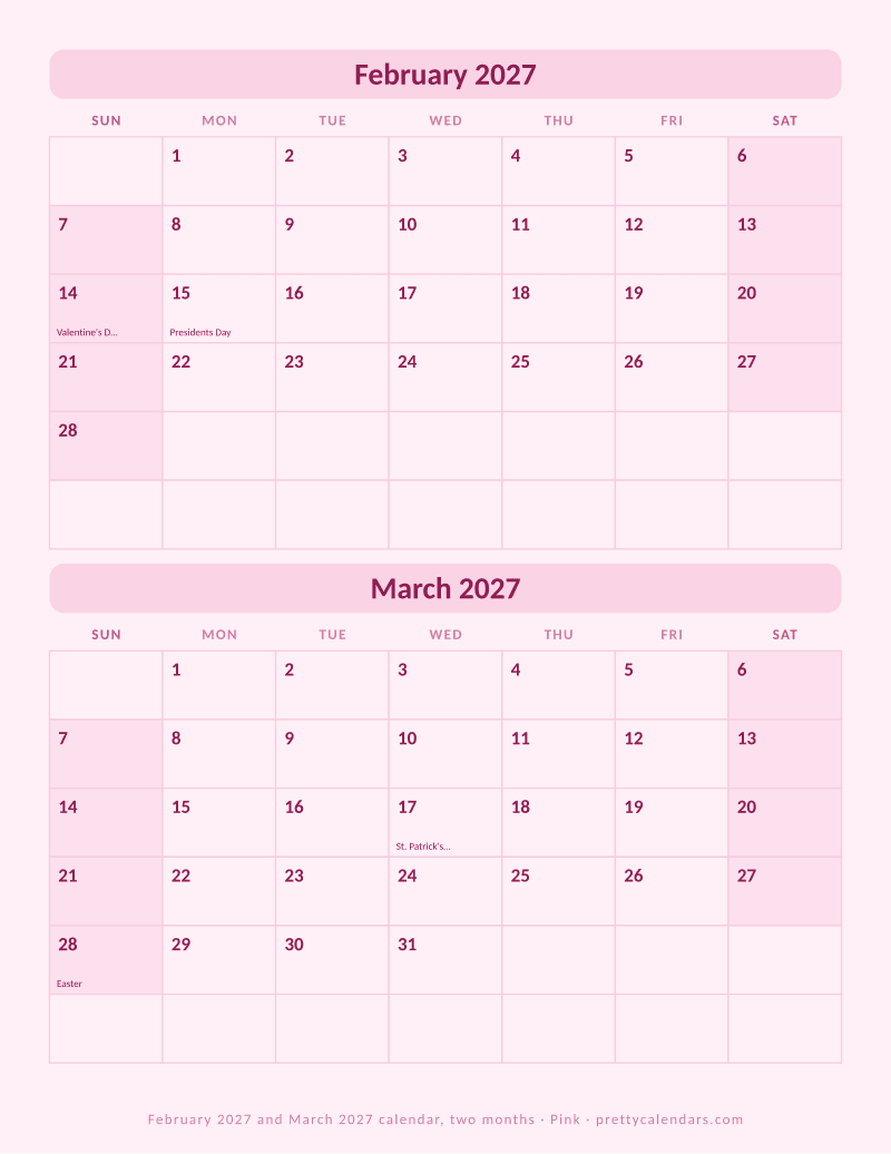 February 2027 two months per page