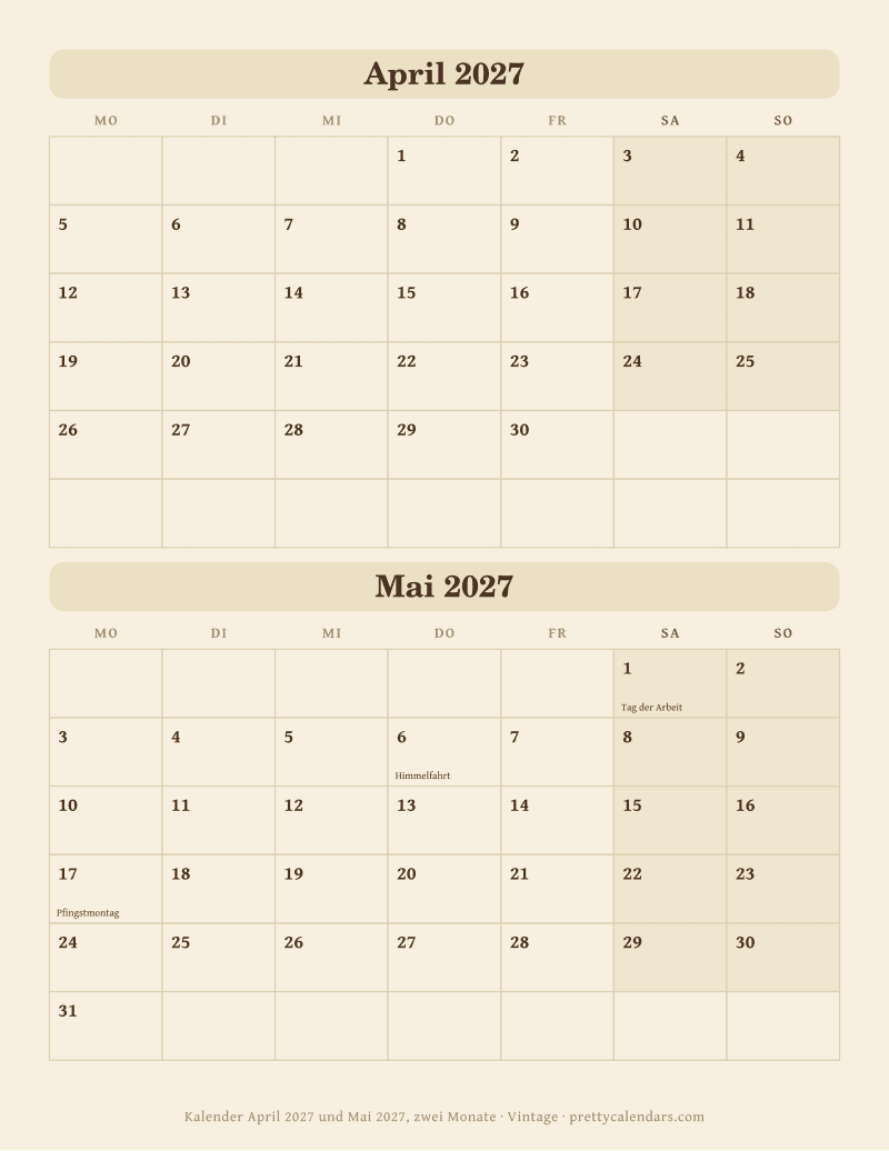 April 2027 zwei Monate pro Seite