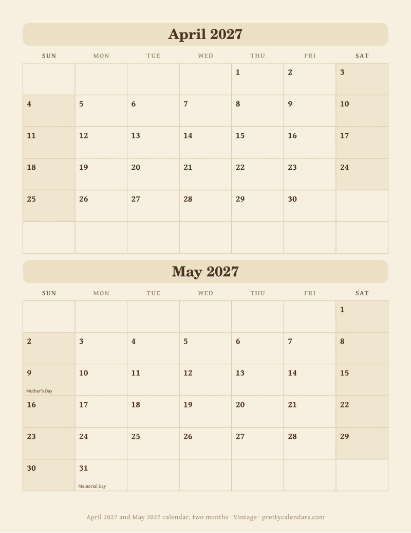 April 2027 two months per page
