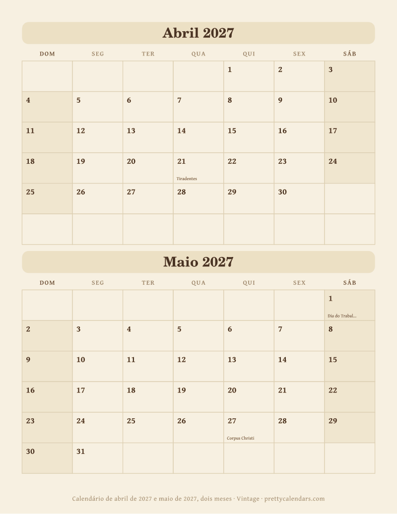 Abril 2027 dois meses por página