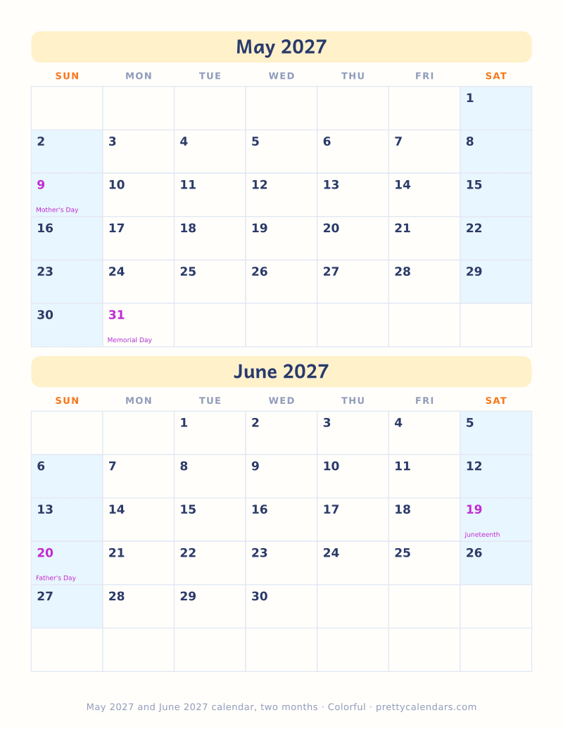 May 2027 two months per page