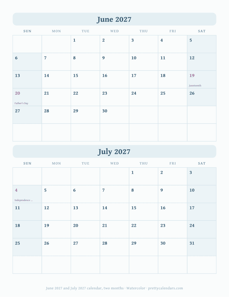 June 2027 two months per page