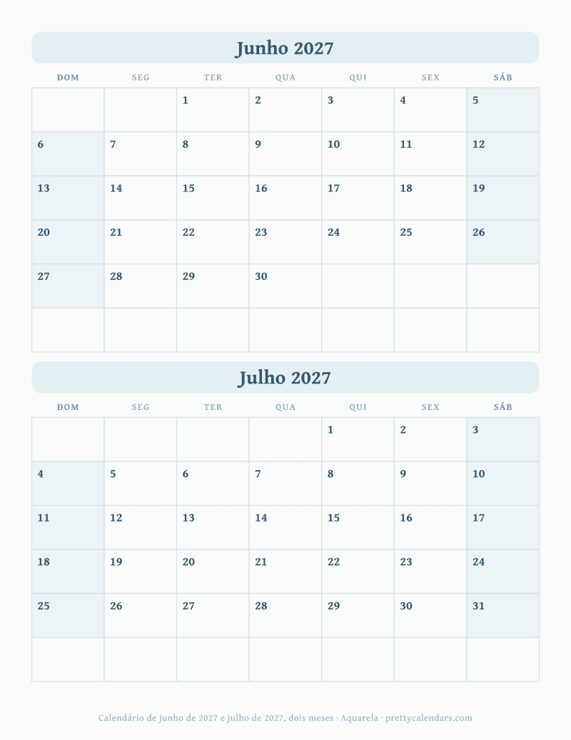 Junho 2027 dois meses por página