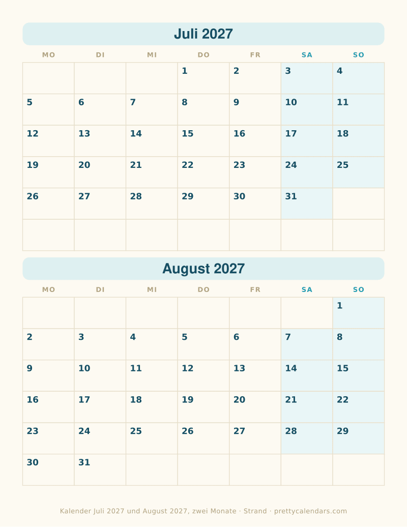 Juli 2027 zwei Monate pro Seite