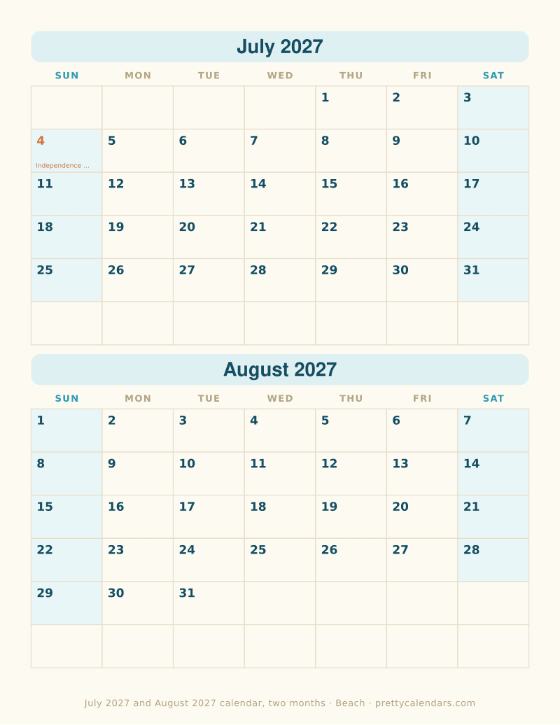 July 2027 two months per page