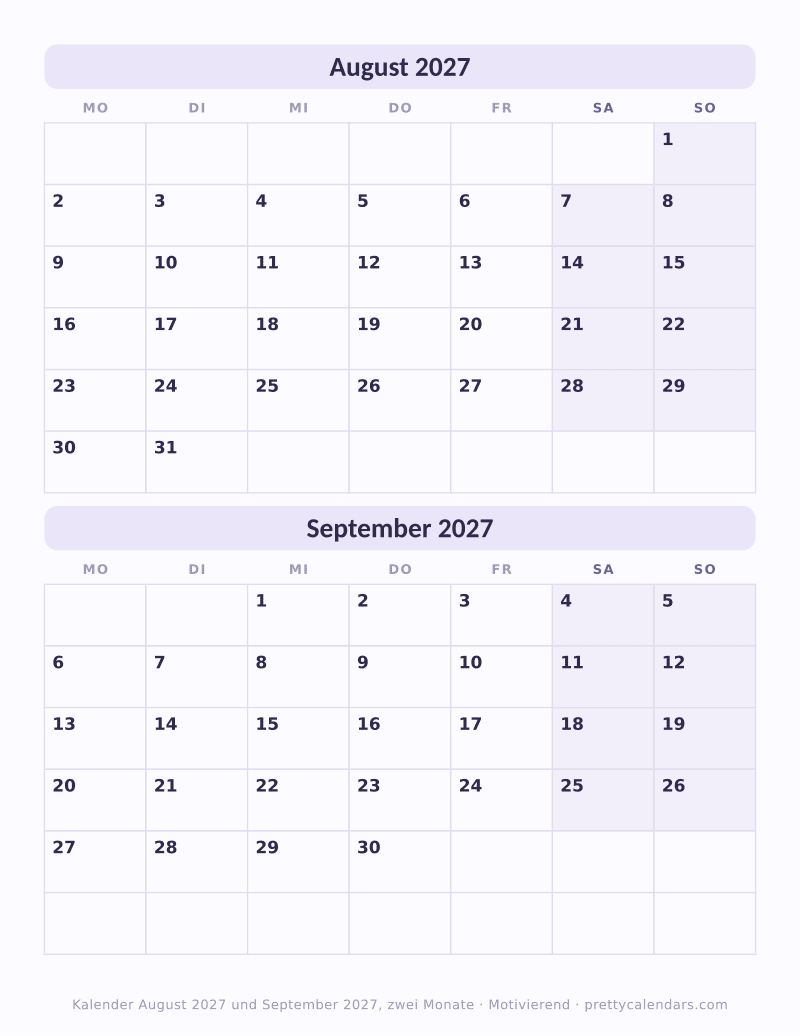August 2027 zwei Monate pro Seite