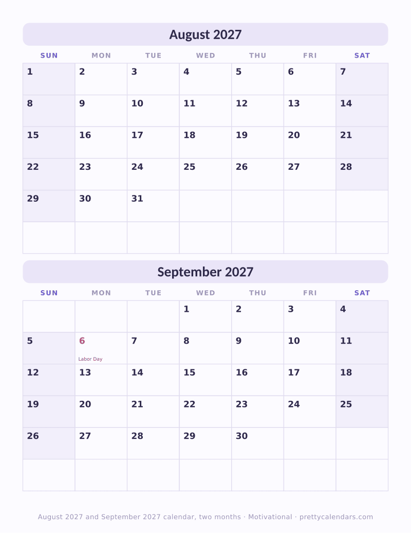 August 2027 two months per page