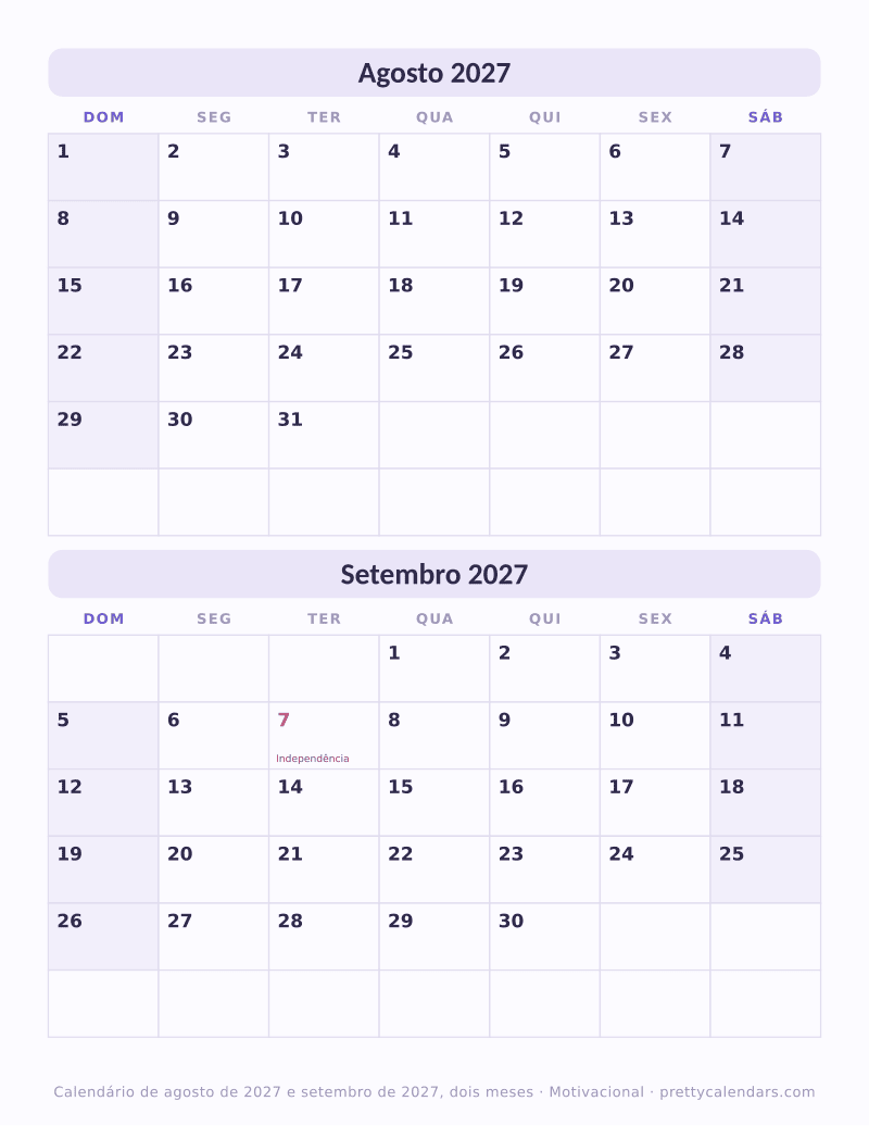 Agosto 2027 dois meses por página