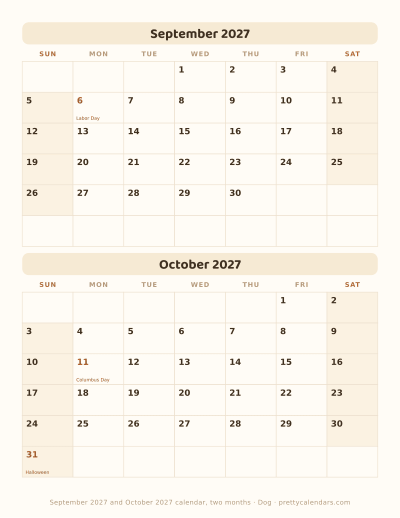 September 2027 two months per page