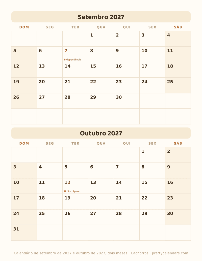 Setembro 2027 dois meses por página