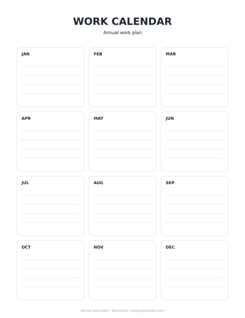 Annual work plan printable, Minimalist