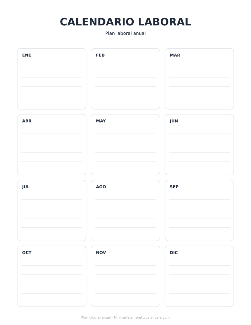 Plan laboral anual para imprimir, diseño Minimalista