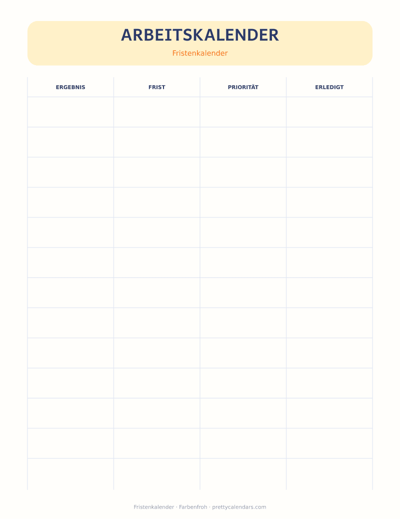 Fristenkalender zum Ausdrucken, Design Farbenfroh