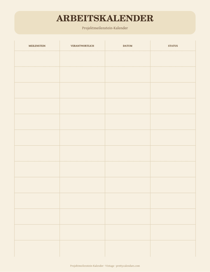 Projektmeilenstein-Kalender zum Ausdrucken, Design Vintage