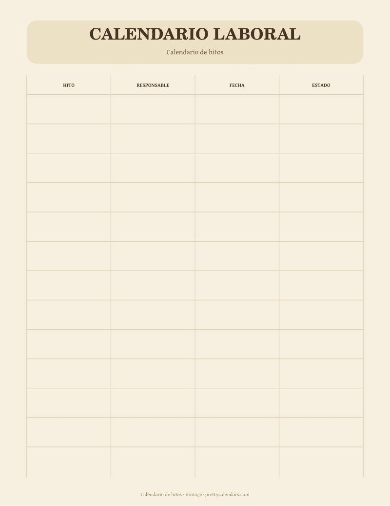 Calendario de hitos para imprimir, diseño Vintage