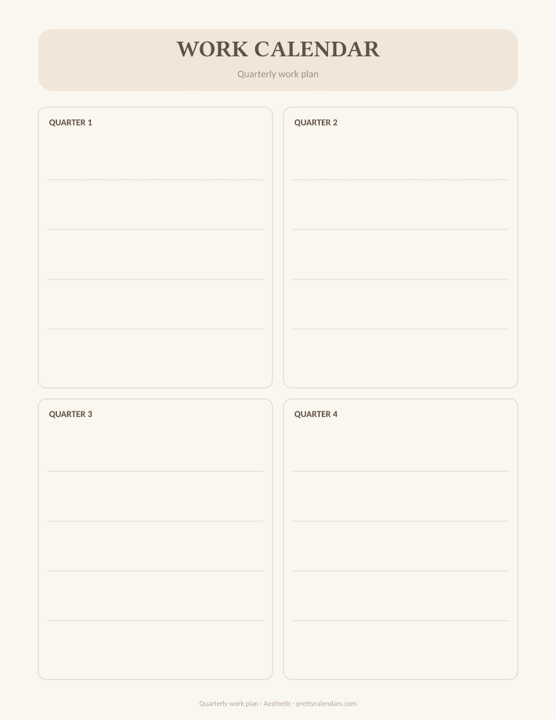 Quarterly work plan printable, Aesthetic