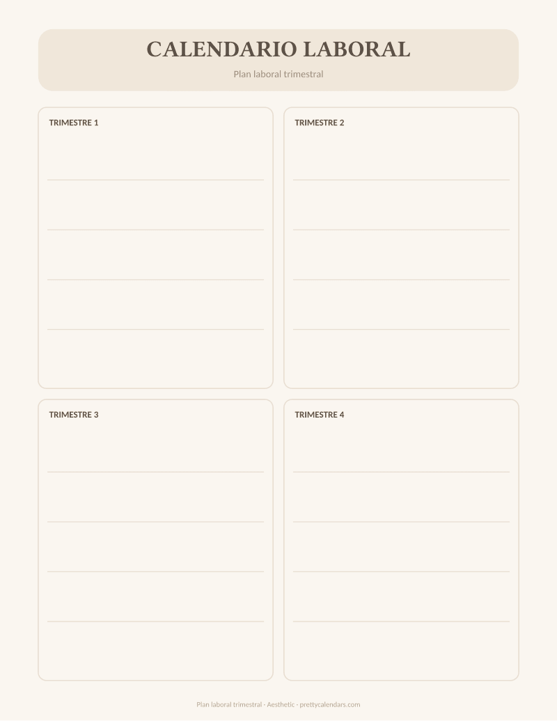 Plan laboral trimestral para imprimir, diseño Aesthetic