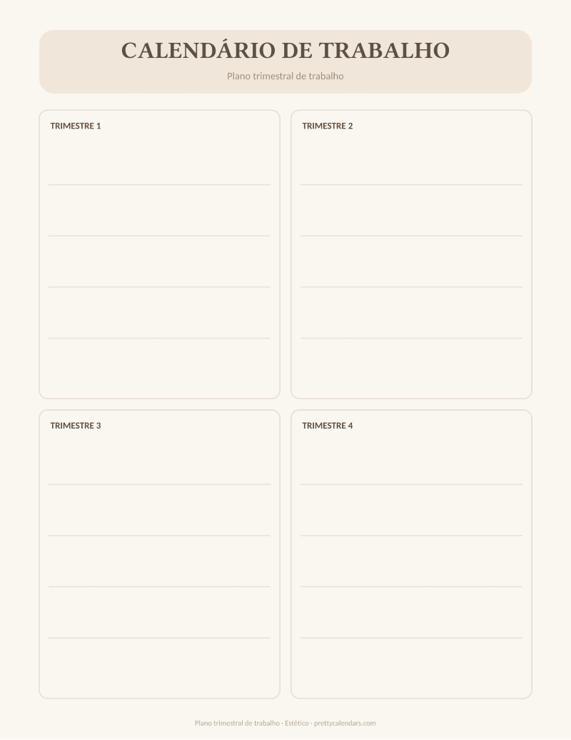 Plano trimestral de trabalho para imprimir, estilo Estético