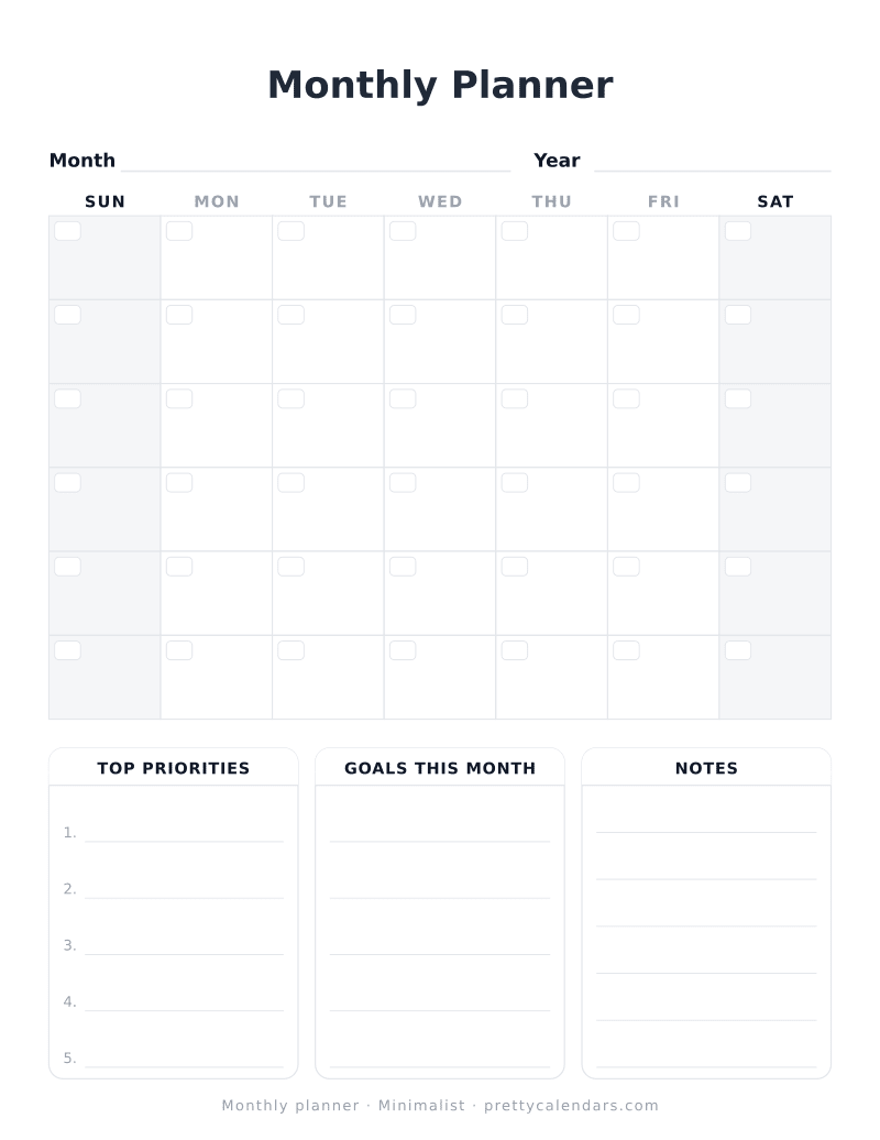 Monthly Planner: Undated and Printable